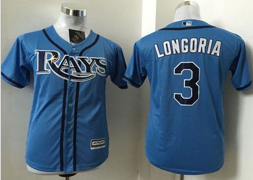 Rays #3 Evan Longoria Light Blue Stitched Youth MLB Jersey - Click Image to Close